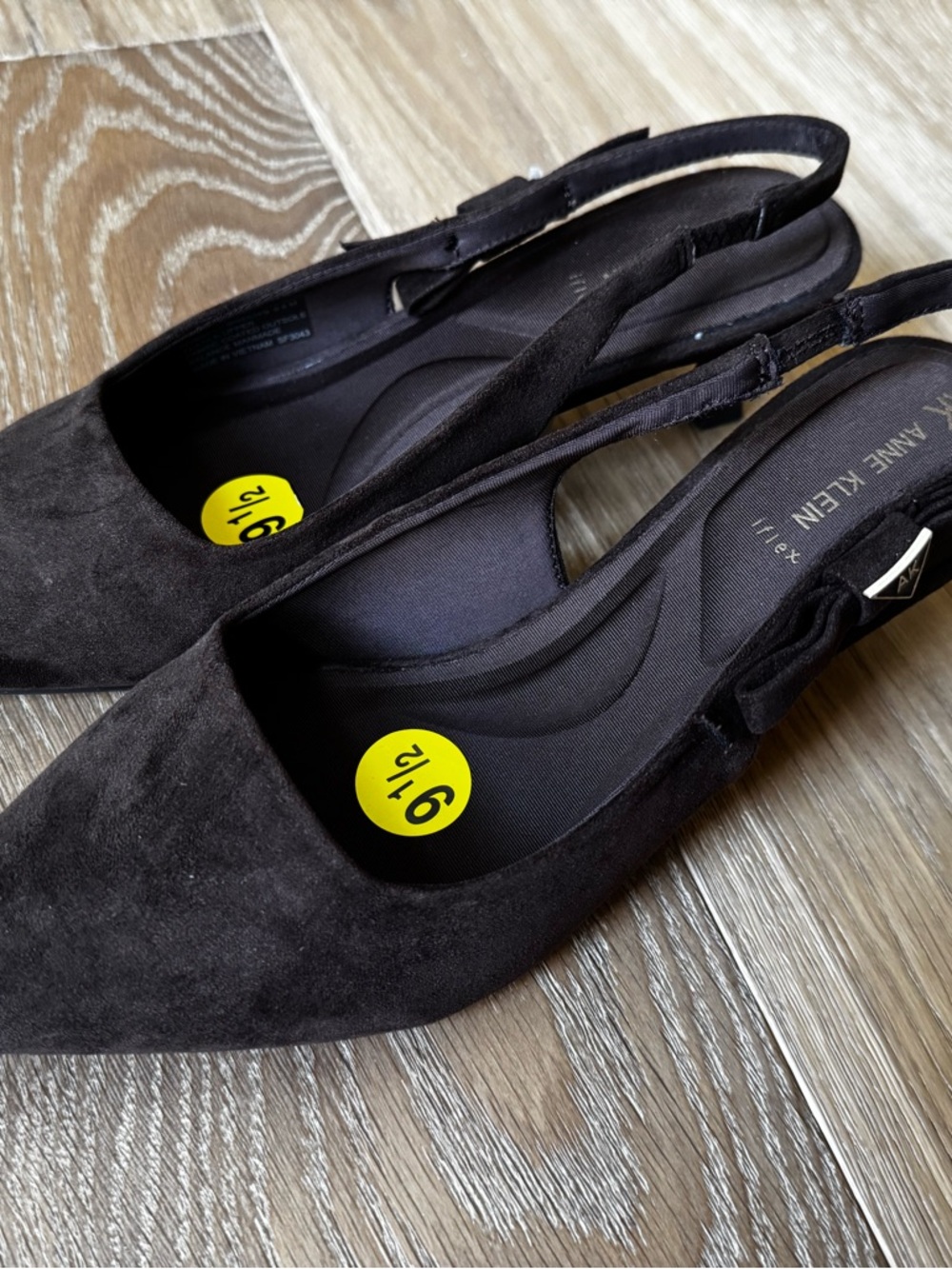 Anne Klein Black Suede Pointed Slingback Flats
